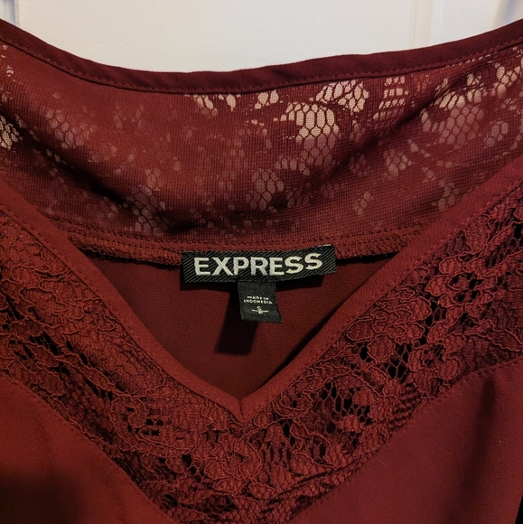 Burgundy Off-the-Shoulder Blouse with Lace Trim, Express, Size S - Picture 3 of 3
